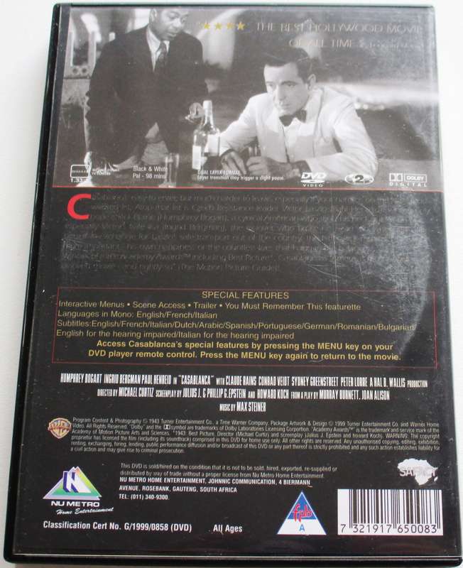 CASABLANCA Bogart Berman DVD [BBOX 7]