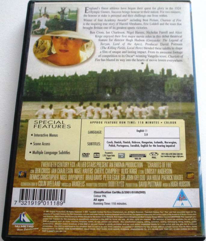 CHARIOTS OF FIRE DVD [BBOX 9]