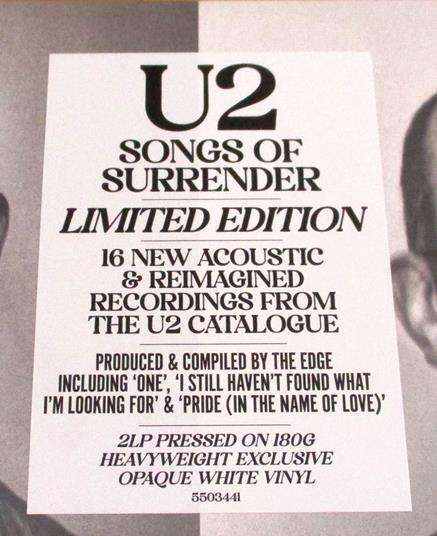 U2 Songs of Surrender Ltd Edition OPAQUE & WHITE 2xLP VINYL RECORD