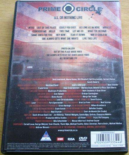 PRIME CIRCLE All Or Nothing Live DVD