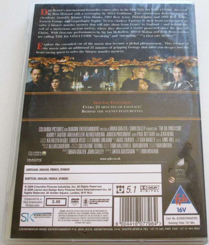 THE DA VINCI CODE 2 Disc Extended Cut Tom Hanks DVD [BBOX 10]