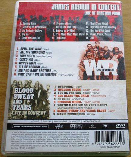 LEGENDS OF ROCK & FUNK JAMES BROWN In Concert / WAR Live / BLOOD SWEAT AND TEARS Live 3xDVD