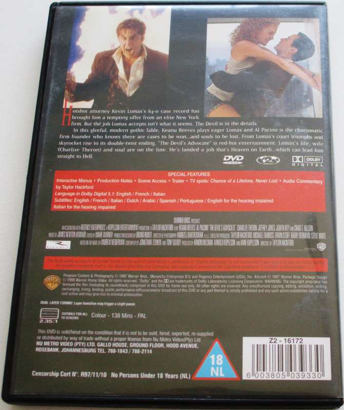 THE DEVIL'S ACCIDENT Al Pacino Keanu Reeves DVD [BBOX 10]