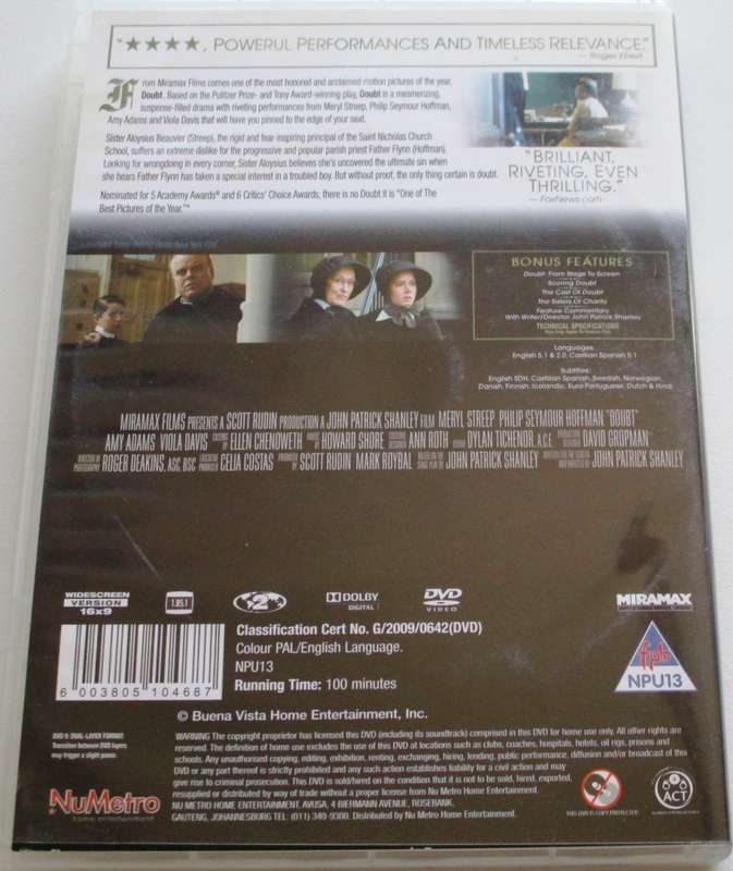 DOUBT Meryl Streep Dustin Hoffman Amy Adams DVD [BBOX 12]