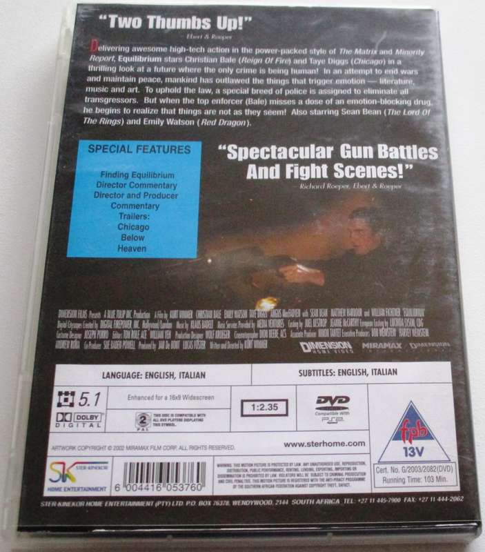 EQUILIBRIUM Christian Bale DVD [BBOX 11]
