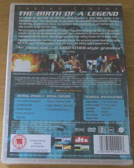 INFERNAL AFFAIRS II Tartan Cinema DVD [Shelf H] CANTONESE with English Subtitles