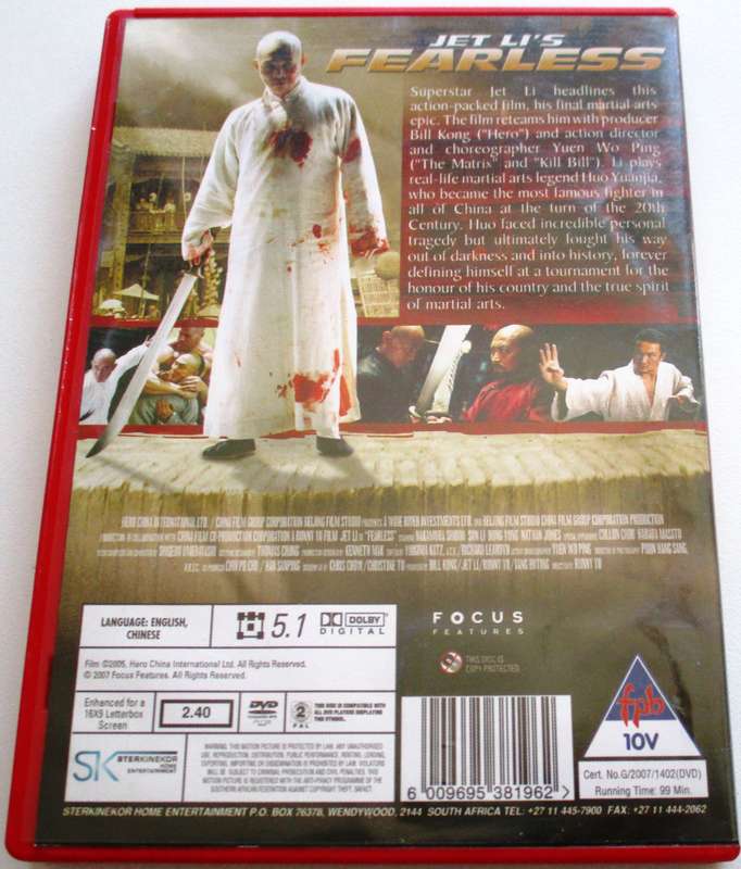 FEARLESS Jet Li DVD [BBOX 11]