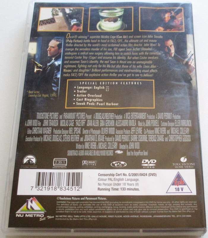FACE/OFF Travolta / Cage DVD [BBOX 11]