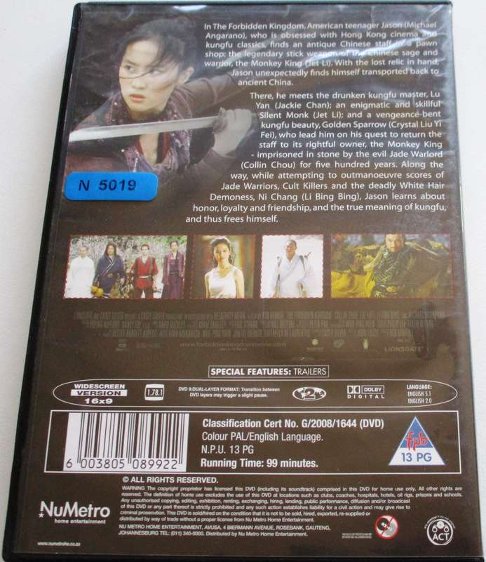 THE FORBIDDEN KINGDOM Jackie Chan Jet Li DVD [BBOX 11]