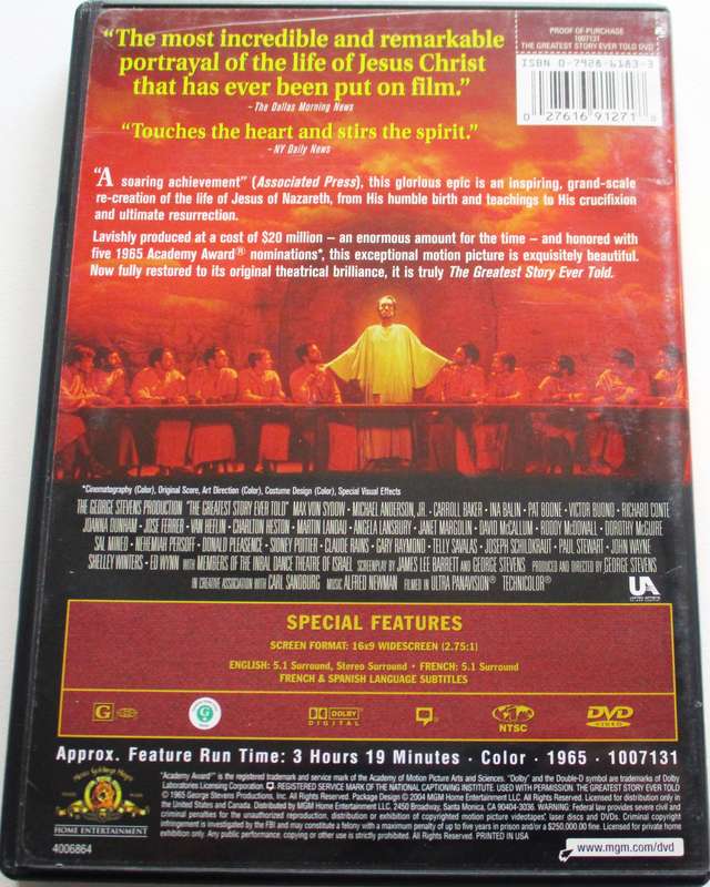THE GREATEST STORY EVER TOLD DVD [BBOX 2]