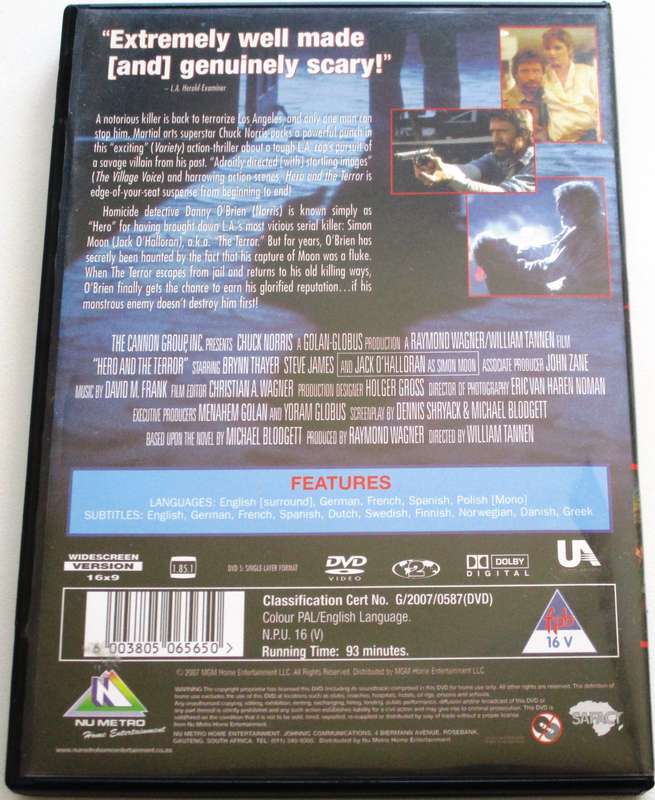 HERO AND THE TERROR Chuck Norris DVD [BBOX 2]