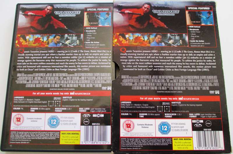 HERO UNCUT Jet Li Quentin Tarantino with postcards DVD [BBOX 2]