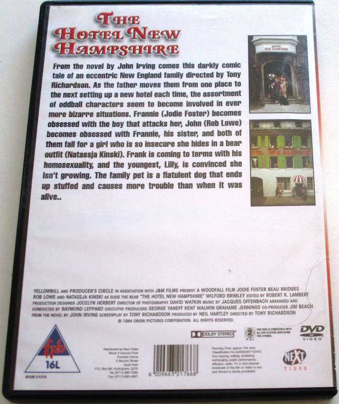 THE HOTEL NEW HAMPSHIRE Rob Lowe Jodie Foster DVD [BBOX 3]