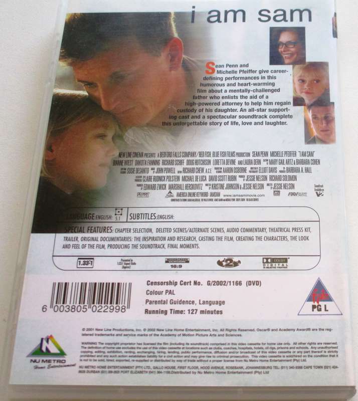 I AM SAM Sean Penn Michelle Pfeiffer DVD [BBOX 3]