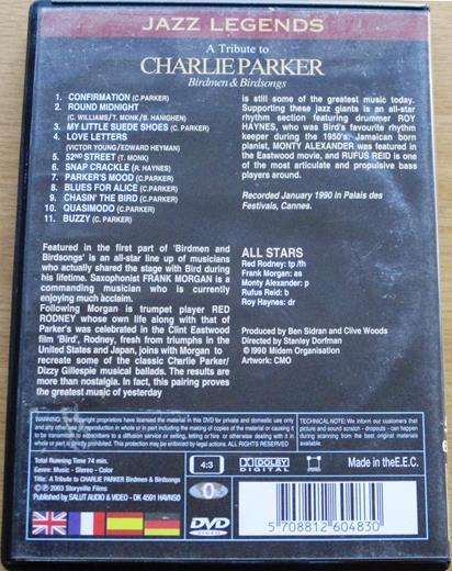 A TRIBUTE TO CHARLIE PARKER Birdmen & Birdsongs DVD