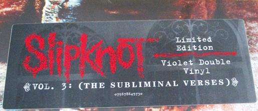 SLIPKNOT Vol. 3: (The Subliminal Verses) Ltd Edition VIOLET COLOURED LP VINYL RECORD