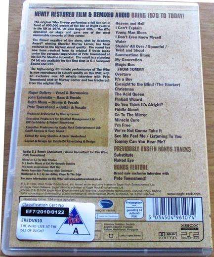 THE WHO Live at the Isle of Wight Festival 1970 DVD