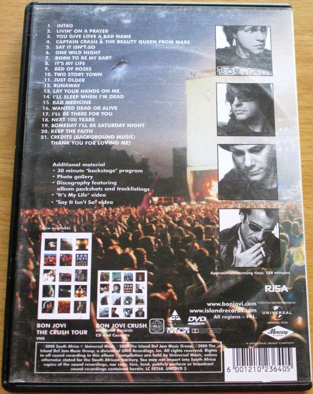 BON JOVI The Crush Tour DVD