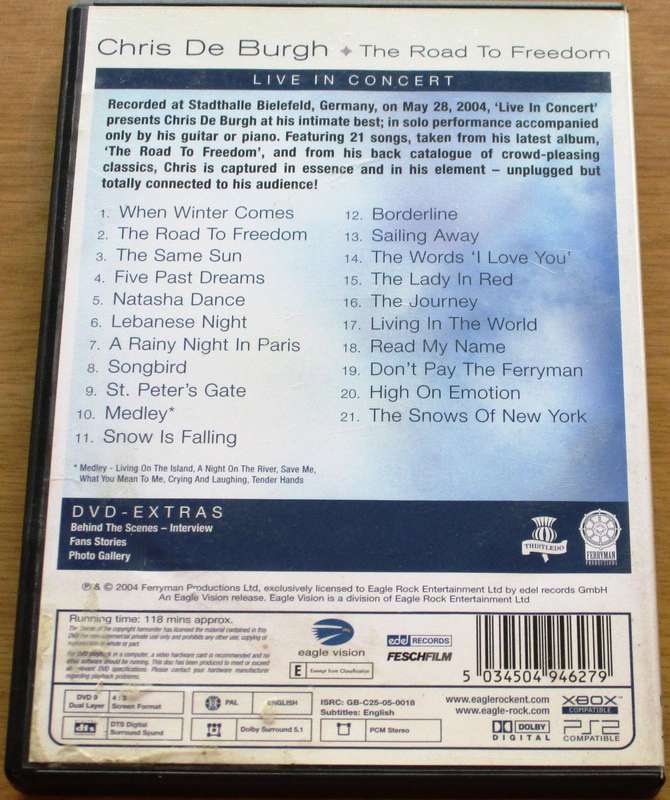 CHRIS DE BURGH The Road to Freedom Live in Concert  DVD