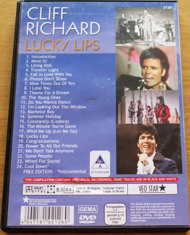 CLIFF RICHARD Lucky Lips DVD