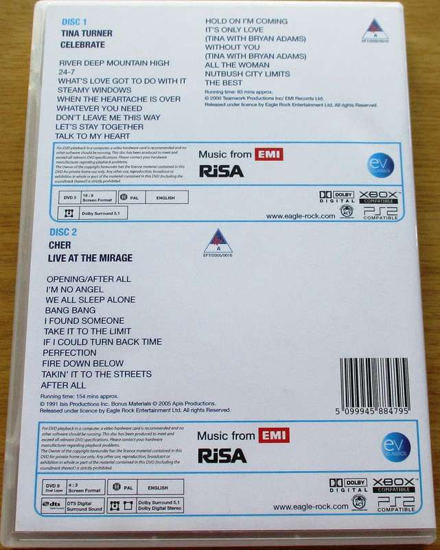DOUBLE UP 2 LIVE IN CONCERT DVS Cher Celebrate + CHER Live at the Mirage 2xDVD