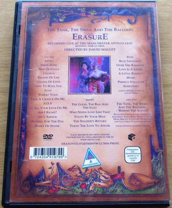 ERASURE Live! The tank The Swan and the Balloon 2xDVD