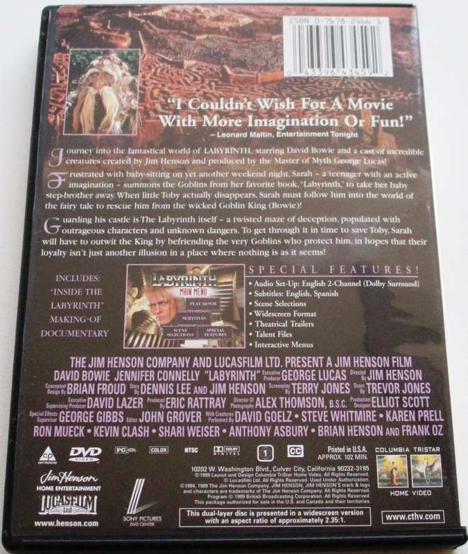 LABYRINTH David Bowie BLU RAY in DVD cover  [BBOX 15]