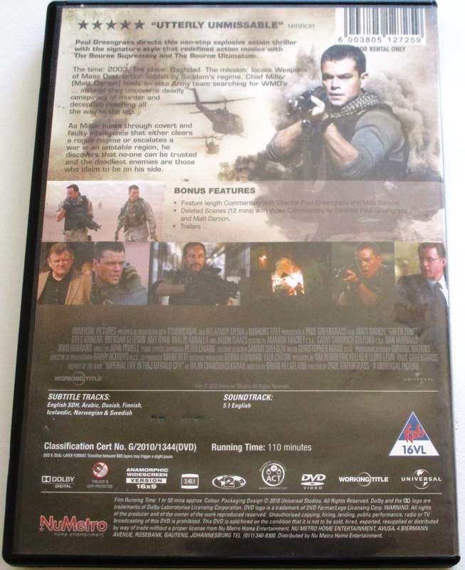 GREEN ZONE Matt Damon DVD [BBOX 1]