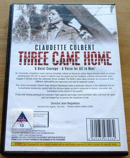 THREE CAME HOME Claudette Colbert DVD [BBOX 1]