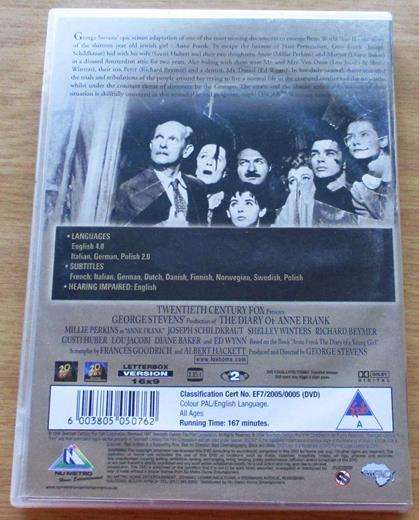THE DIARY OF ANNE FRANK Millie Perkins DVD [BBOX 1]