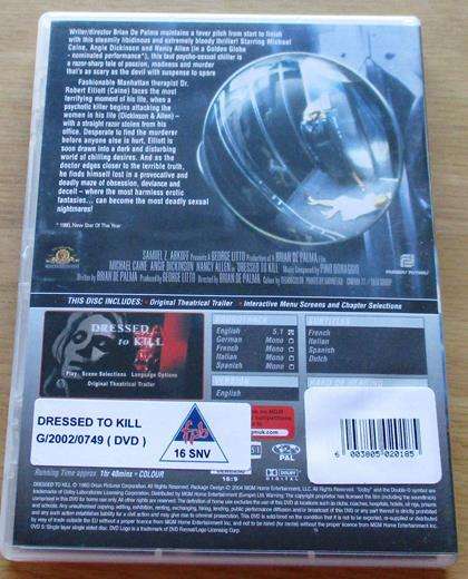 DRESSED TO KILL Michael Caine DVD [BBOX 1]