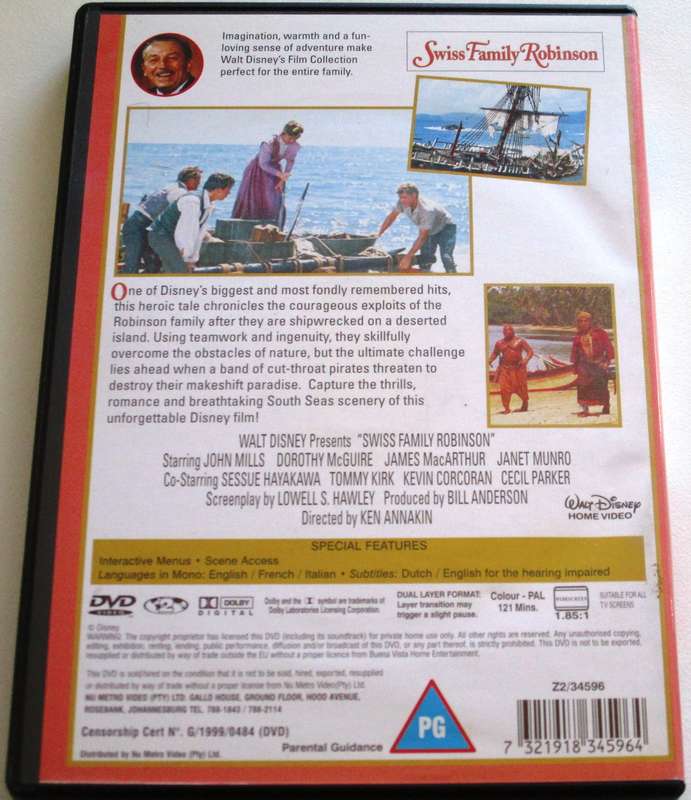 SWISS FAMILY ROBINSON Walt Disney DVD [BBOX 15]