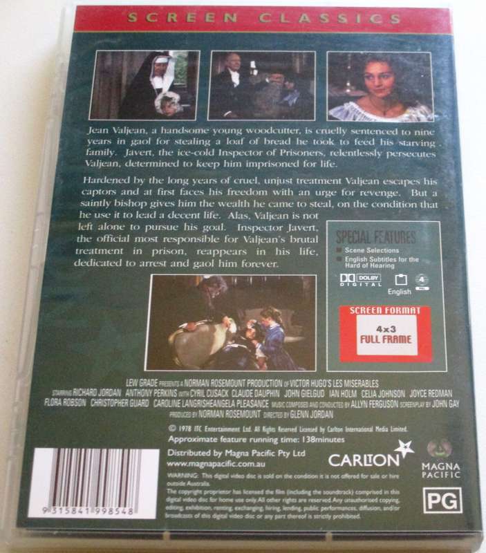 LES MISERABLES Anthony Perkins DVD [BBOX 15] Region 4