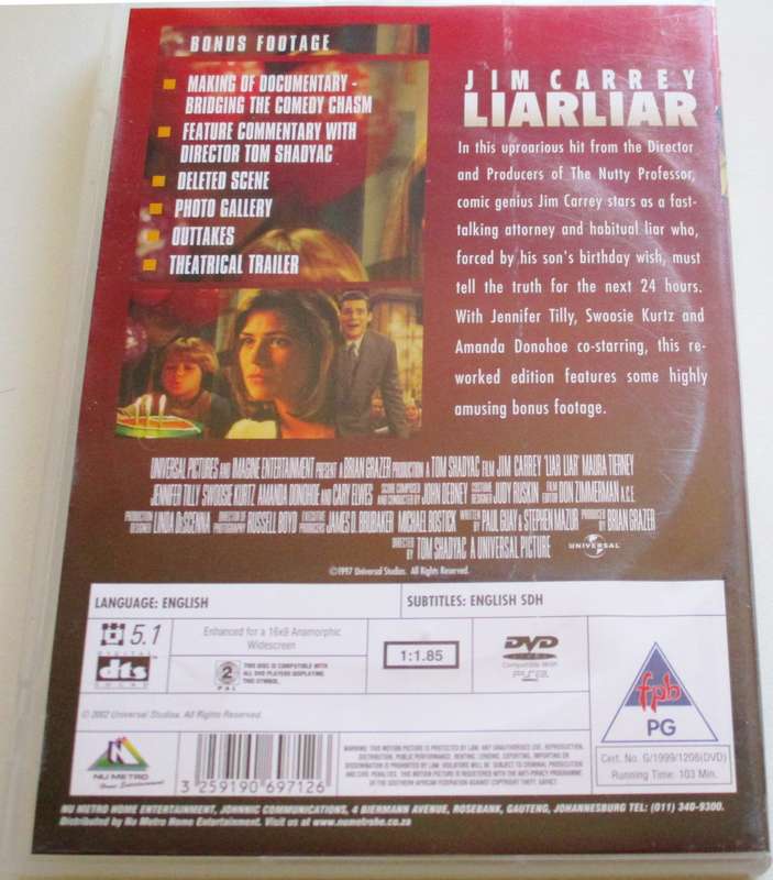 LIAR LIAR Jim Carrey DVD [BBOX 15]