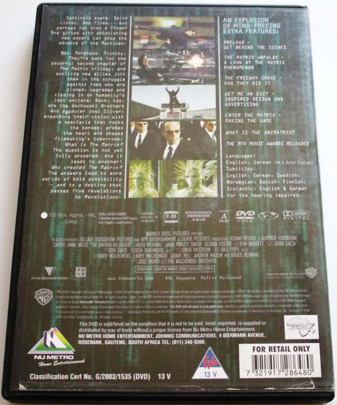 MATRIX RELOADED DVD [BBOX 4] Region 2