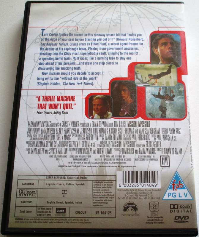 MISSION: IMPOSSIBLE Tom Cruise DVD [BBOX 3]