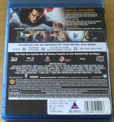MAN OF STEEL Superman BLU RAY 3D + BLU RAY [BLU RAY SHELF]