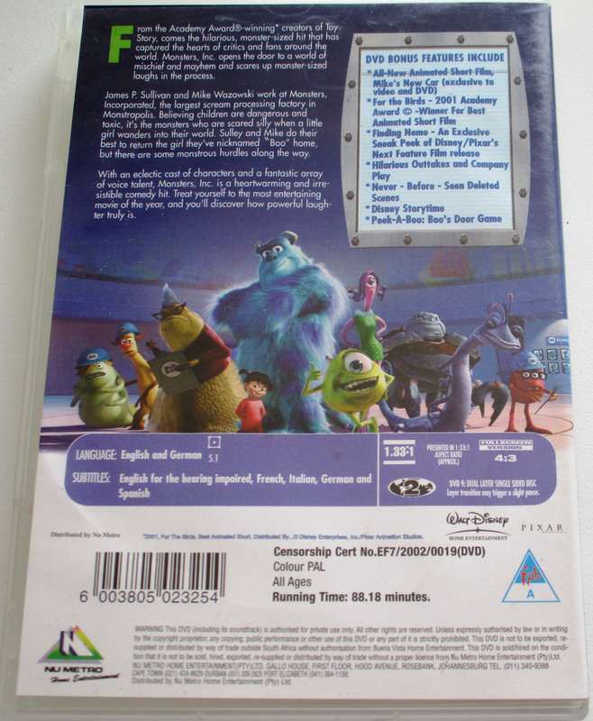 MONSTERS, INC DVD [BBOX 5]