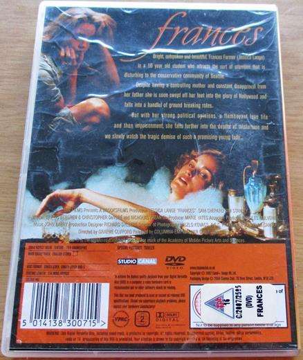 FRANCES DVD Jessica Lange Sam Shephard [BBOX 3] Region 2