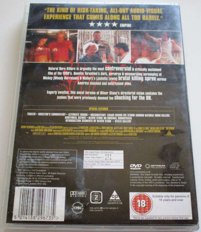 NATURAL BORN KILLERS Special edition The Full Uncensored Director's Cut DVD [BBOX 12]
