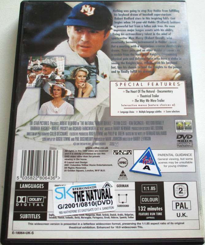 THE NATURAL Robert Duvall  Glenn Close DVD [BBOX 12]
