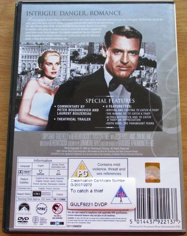 TO CATCH A THIEF Cary Grant Grace Kelly DVD [BBOX 6] Region 2