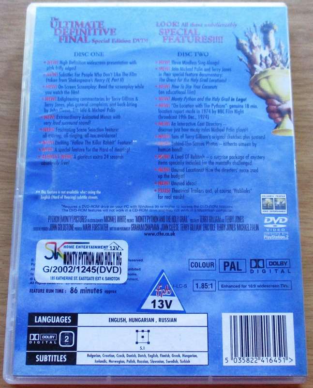MONTY PYTHON AND THE HOLY GRAIL DVD [BBOX 4] Region 2