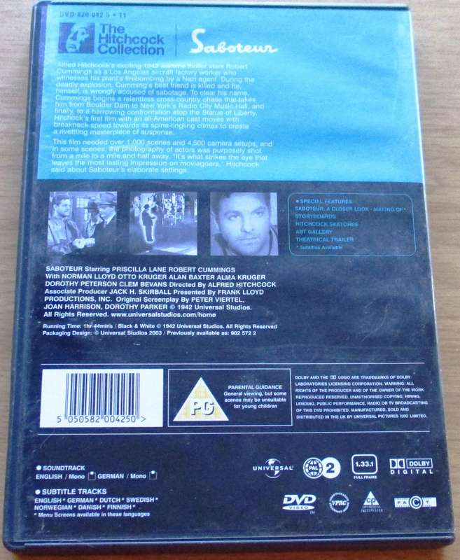 The Hitchcock Collection: SABOTEUR DVD [BBOX 4] Region 2