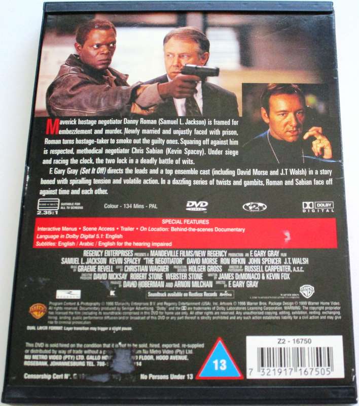 THE NEGOTIATOR Samuel L Jackson Kevin Spacey DVD [BBOX 13]