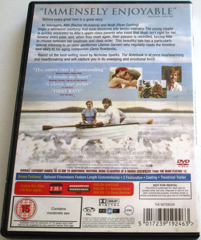 THE NOTEBOOK Ryan Gosling DVD [BBOX 13]