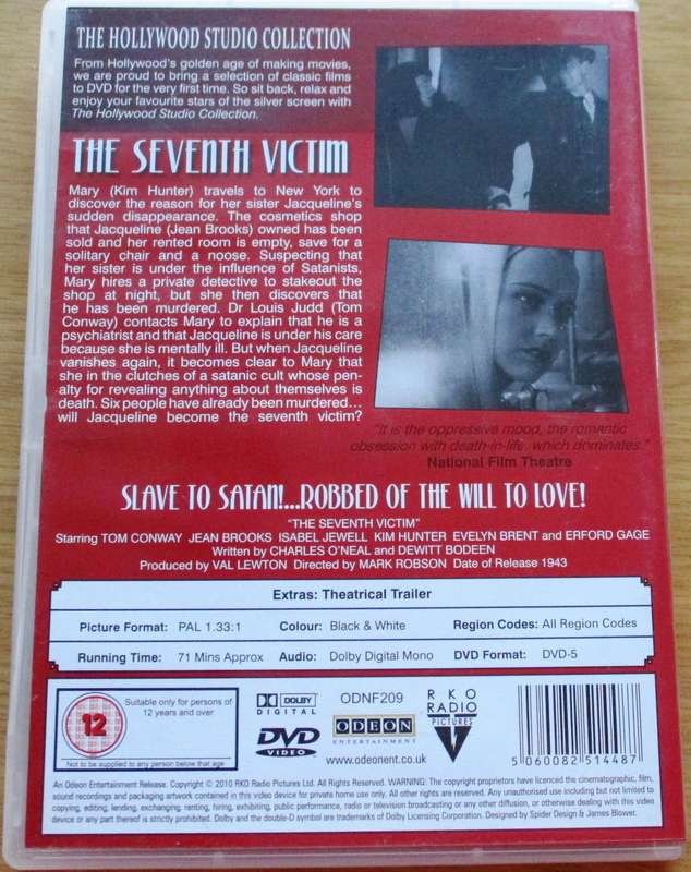 THE SEVENTH VICTIM DVD [BBOX 6] Region 0