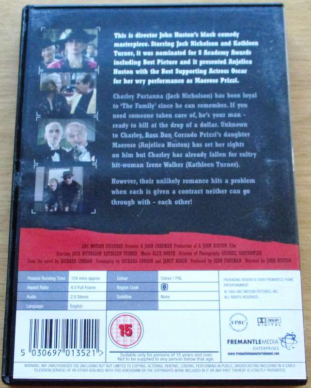 PRIZZI'S HONOR Kathleen Turner Jack Nicholson DVD [BBOX 6] Region Free