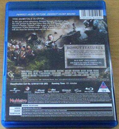 SNOW WHITE & THE HUNTSMAN Chris Hemsworth Kristen Stewart BLU RAY [BLU RAY SHELF]
