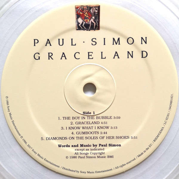 PAUL SIMON Graceland CLEAR TRANSPARENT LP VINYL Record